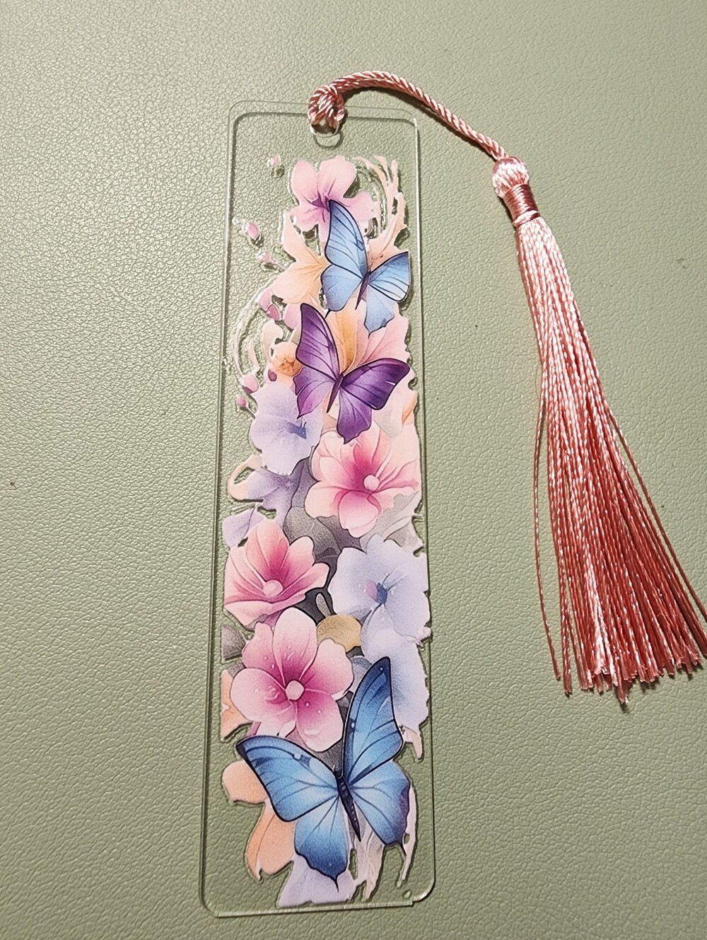 Floral Butterfly Tassel Bookmark - Pink & Blue